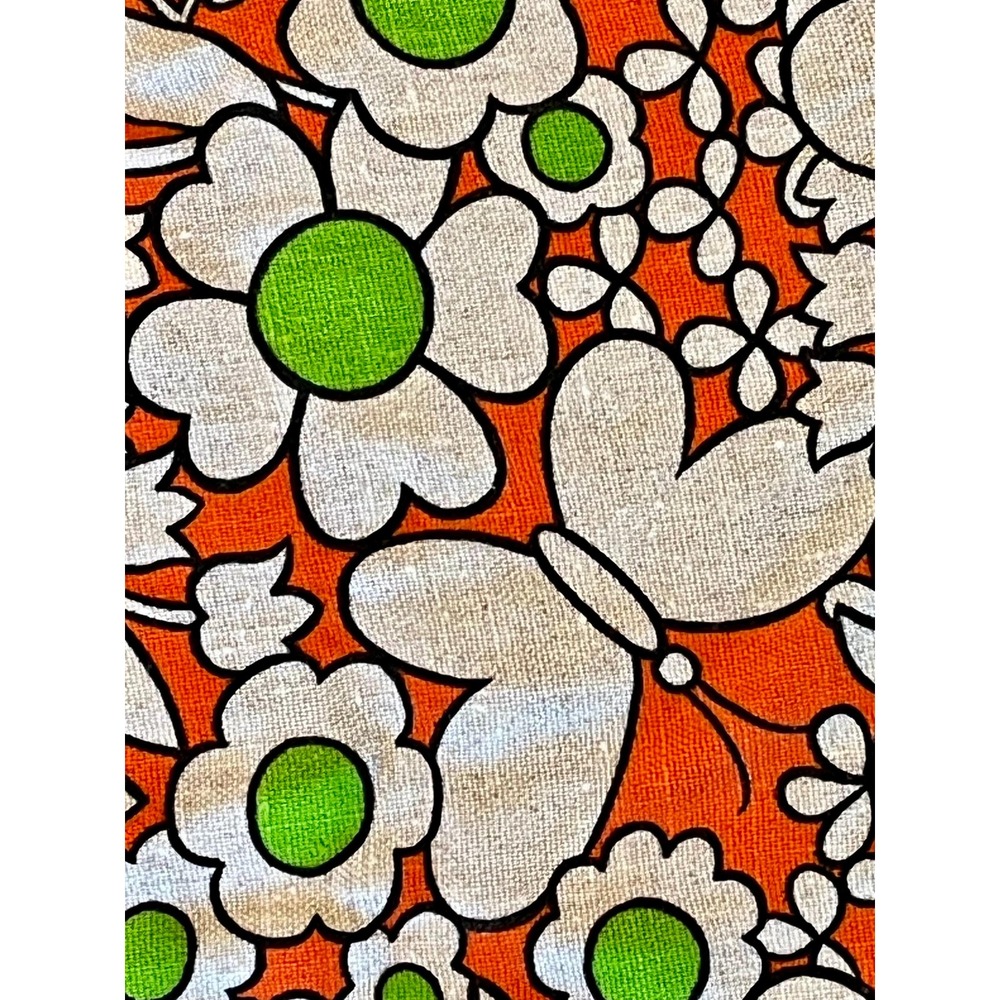 Vintage 1960s 70s Mod Floral Fabric Pattern Rights Inc Orange Lime Green 96x40